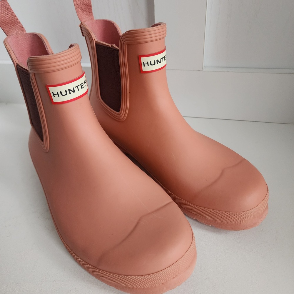 Hunter Women US 9 Salmon‎ / Rough Pink Rubber Chelsea Boots Ankle Rain Boots - Picture 12 of 14